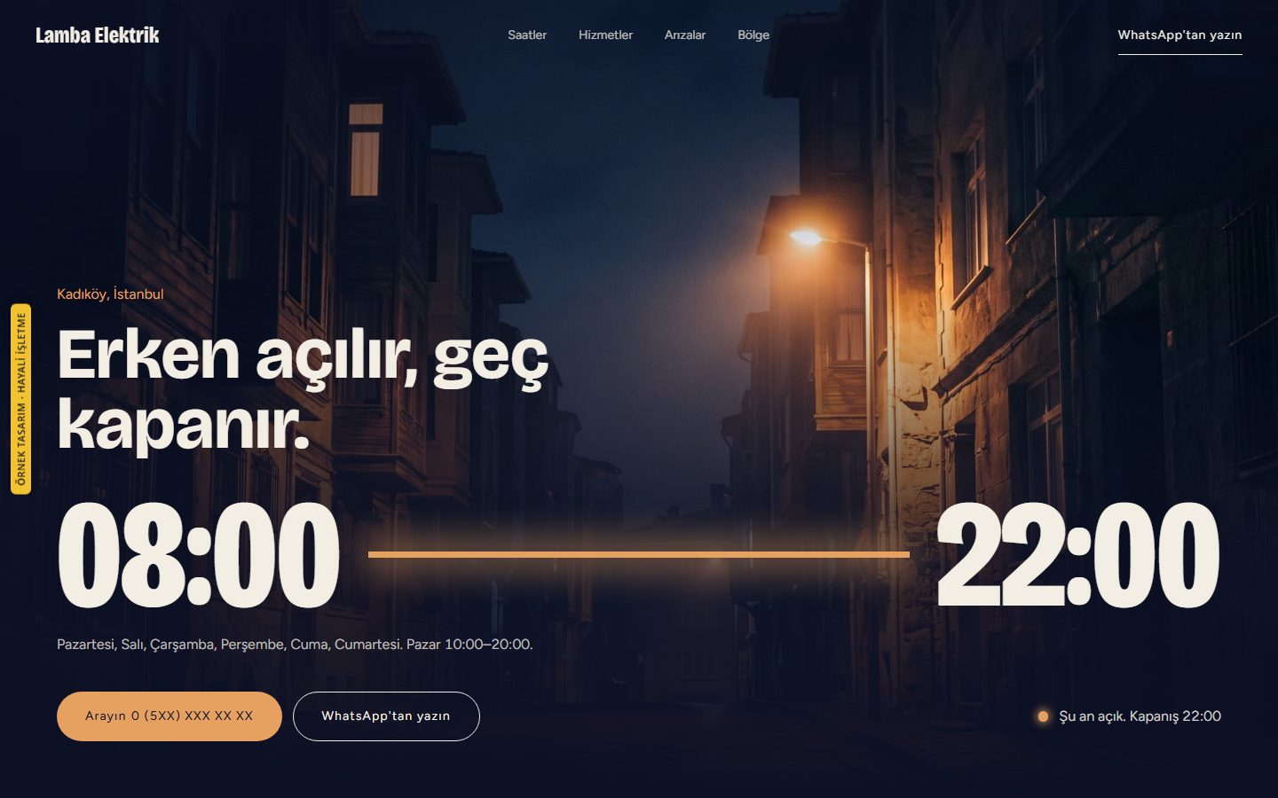 Lamba Elektrik örnek sitesinin ilk ekranı